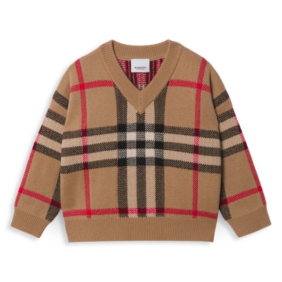 BURBERRY Boy's Denny Check Intarsia Wool-Cashmere Sweater - Picture 1 of 8